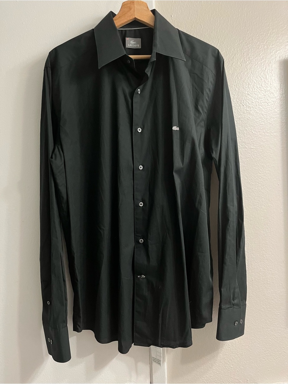 Lacoste Men's Black Long-Sleeve Dress Shirt with Signature Croc